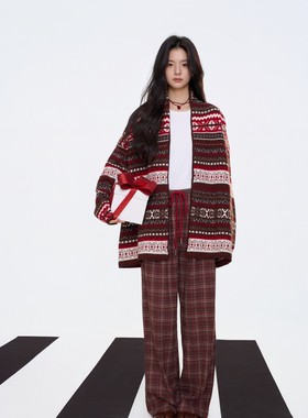 Aimme sparrow25秋冬复古格纹裤藏青/红格时尚潮流百搭女裤休闲裤