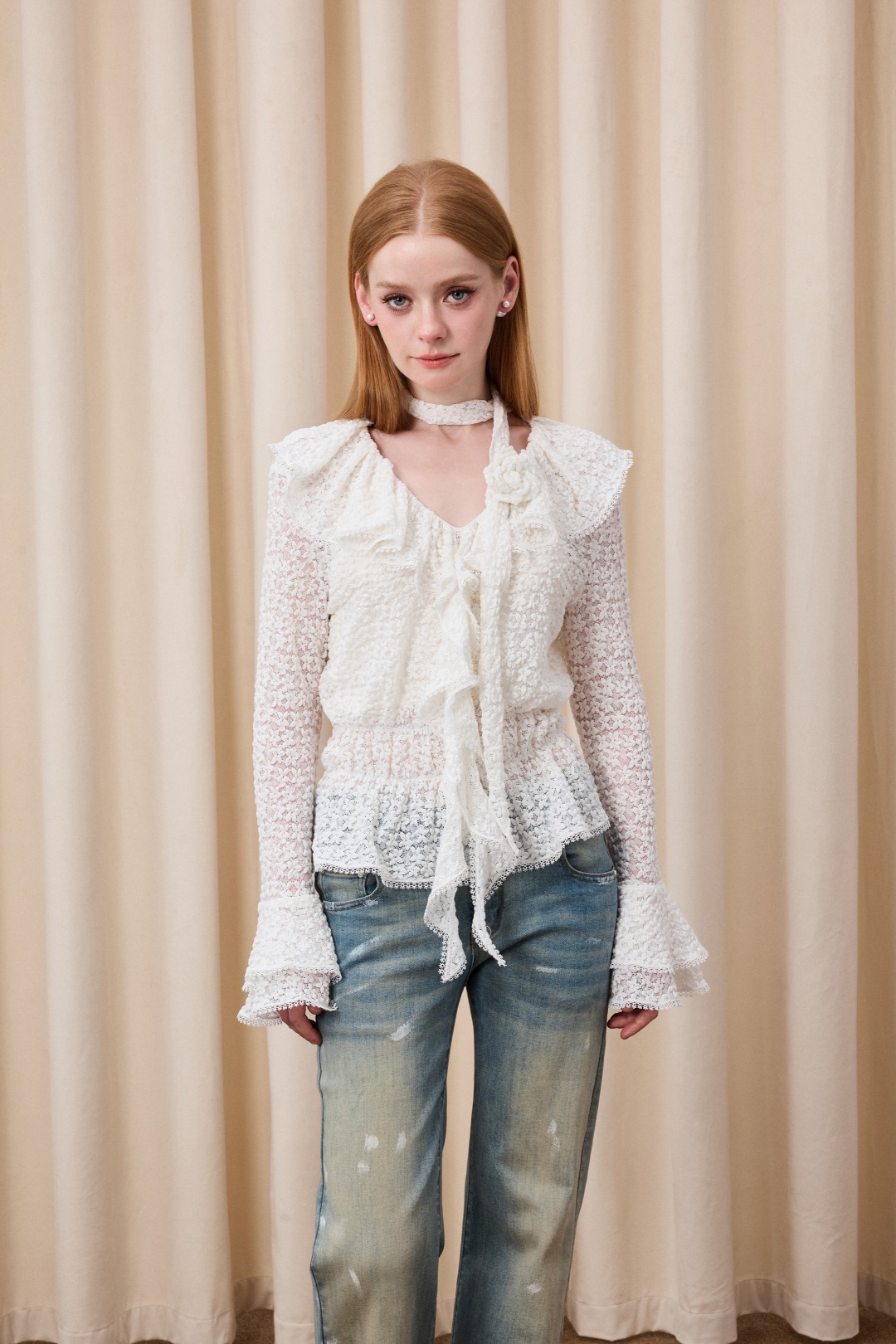 EIMISMOSOL 26春夏蕾丝荷叶边收腰打底小衫