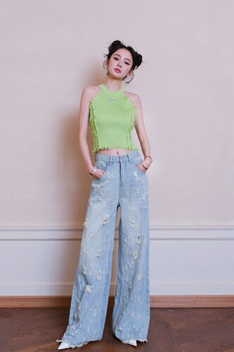 蓝色蝴蝶结吊带背心女