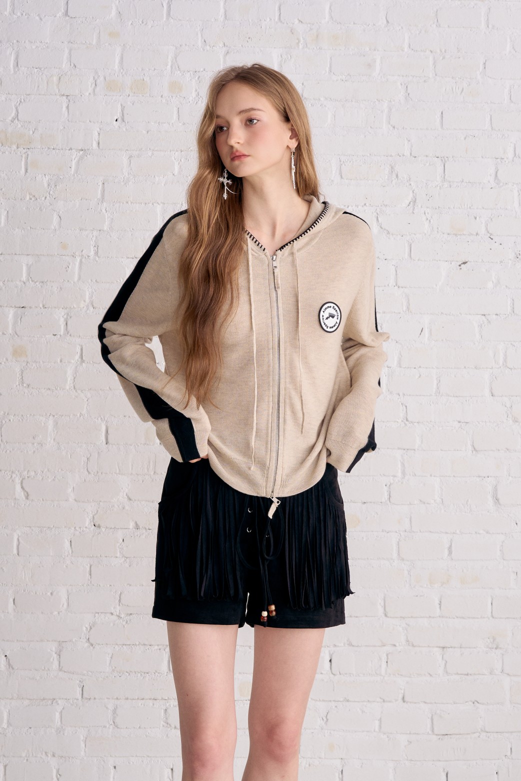 Aimme sparrow 25秋冬织物之美品牌Logo针织外套流苏短裤时尚潮流