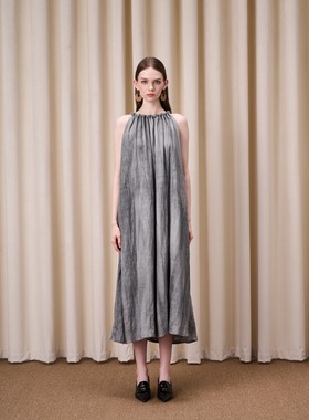 DIANA VEVINA25秋冬灰色长款连衣裙时尚潮流百搭女裙长款女无袖