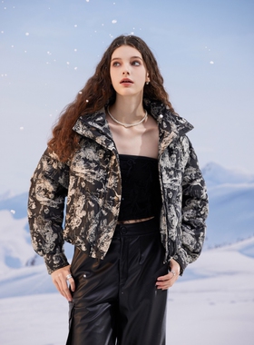 NOT FOR US 2023新款黑色提花中国风长袖羽绒服 百搭个性超酷