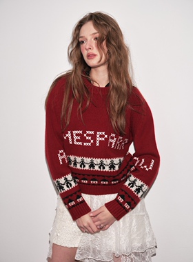 Aimme sparrow25春夏费尔岛红色字母毛衣时尚百搭上衣通勤内搭女