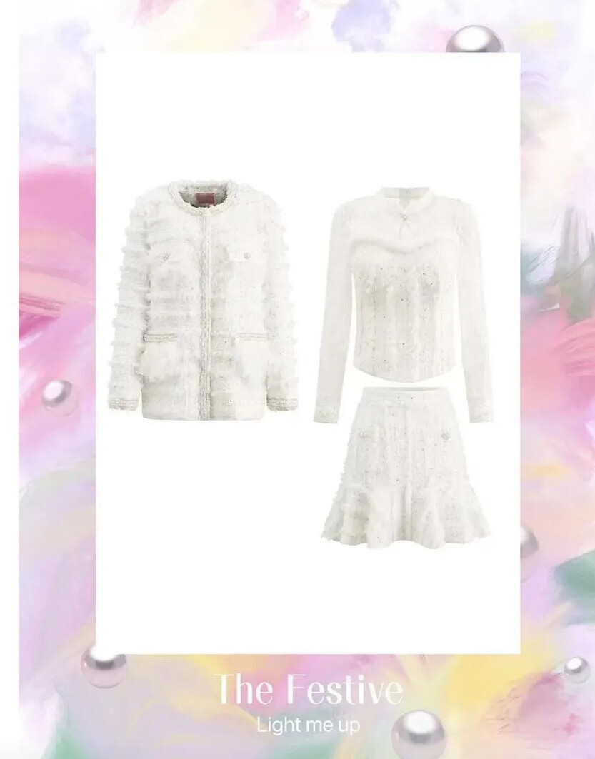 The  Festive银曜雪绒花小香套装毛呢短外套半裙名媛高级感重工