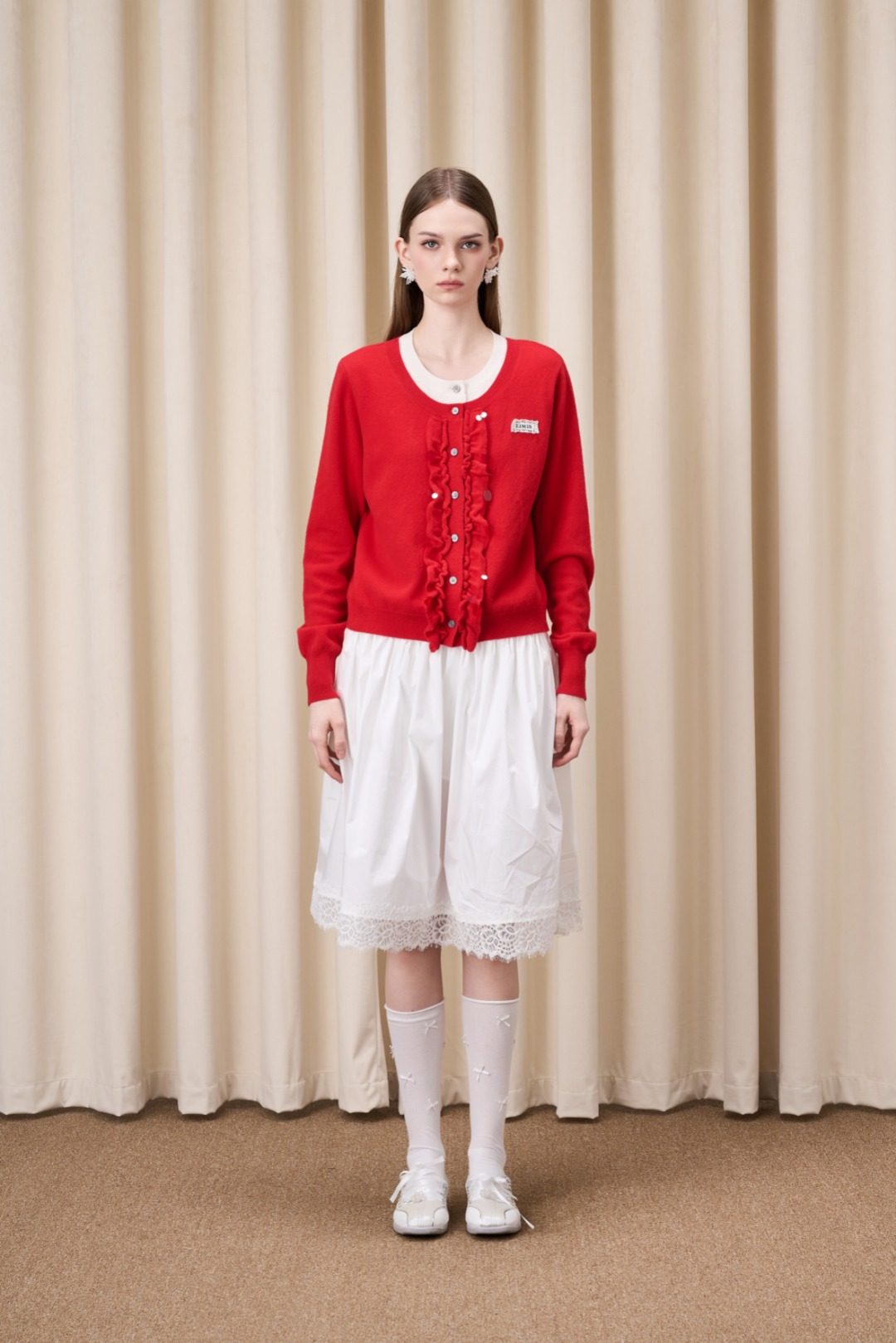 EIMISMOSOL 26春夏假两件木耳边撞色开衫时尚潮流百搭女上衣修身