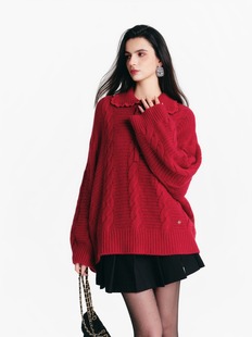 时尚 26春夏绞花翻领套头毛衫 百搭休闲针织毛衣女 VEVINA DIANA