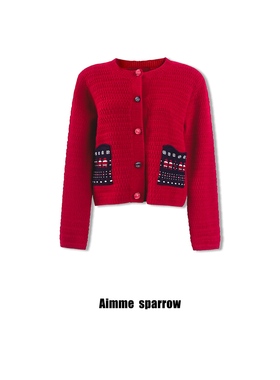 Aimme sparrow 26春夏口袋开衫白色/红色时尚百搭潮流保暖毛衣