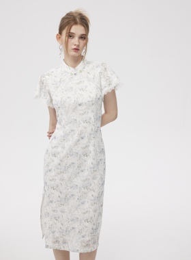 宋轶同款Aimme sparrow春夏新中式淡蓝色旗袍时尚优雅修身显瘦女