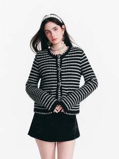 百搭优雅上衣圆领毛针织衫 DIANA 时尚 26春夏条纹毛衣开衫 VEVINA