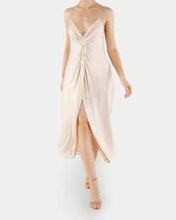 charlotta 休闲金色扭结开衩 gandolfo真丝吊带连衣裙露背长裙时尚