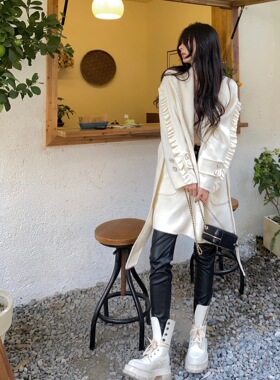 Aimme sparrow 秋冬新款双面尼荷叶边大衣裤子时尚潮流百搭女外套