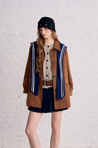 通勤2025年秋季宽松型棕咖中长款