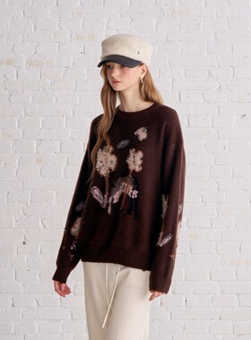 Aimme sparrow25秋冬100%羊绒正反两面穿棕色毛衣羊绒裤