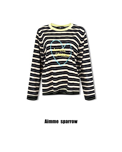 Aimme sparrow 26秋冬爱心字母条纹罩衫天丝长袖时尚百搭潮流上衣