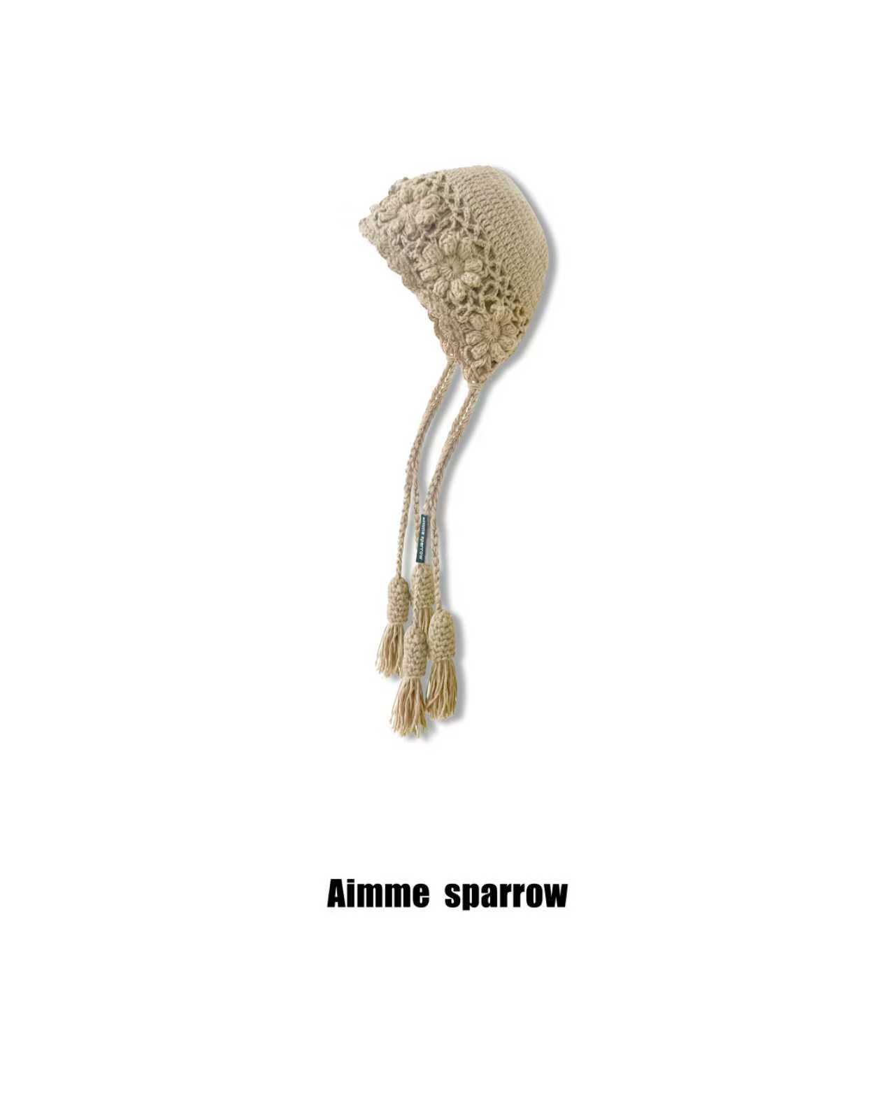 Aimme sparrow26春夏流苏帽黑色浅棕深棕白色 时尚针织钩花女帽