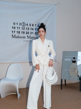 Aimme sparrow 100%澳毛高定系列白色系带西服裤子