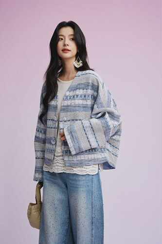 春夏小香风毛呢外套蓝色粉色百搭