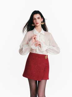 VEVINA 优雅薄款 26春夏荷叶边雪纺衬衫 时尚 宽松翻领长袖 DIANA