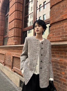 XANDRA 24秋冬小香风毛边拼接羊毛外套时尚通勤百搭休闲宽松上衣