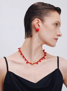 daartemis玫瑰系列不规则水滴玛瑙CHOKER精致款红色串珠项链女