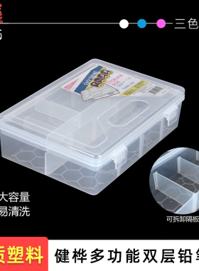 健桦双层可拆卸素描铅笔盒 透明文具盒 美术铅笔收纳盒储物盒R770