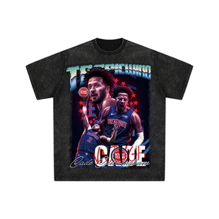 球星T恤美式水洗宽松嘻哈重磅复古短袖活塞状元坎宁安