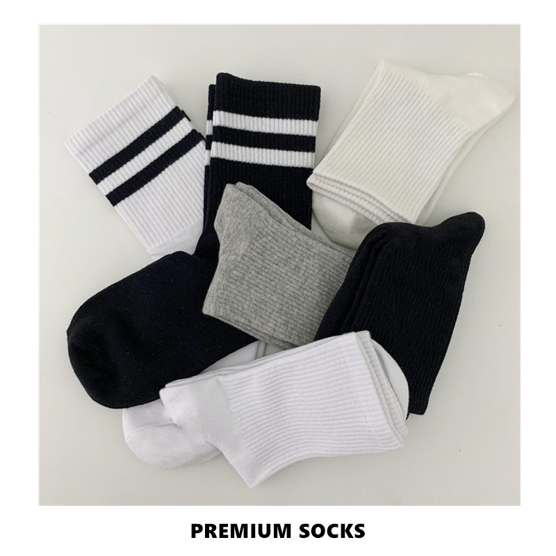 黑色袜子女春秋ins潮中筒袜秋季高筒纯棉女生袜子白色堆堆袜