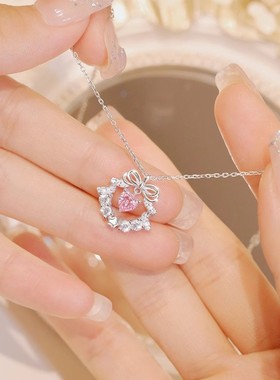 蝴蝶结项链纯银2025款爱心锁骨链