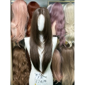 小额蕾丝高层次榛果灰棕假发女中分长直发时尚 自然仿真人发全头套