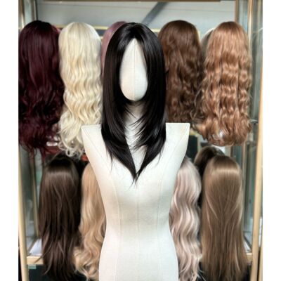 小额蕾丝黑长直逼真整顶假发