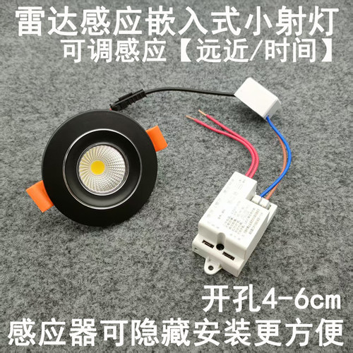 雷达人体感应小射灯开孔40/50/60mm嵌入式入户门玄关过道走廊夜灯