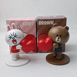 肯德基七夕夏季 Line手办情侣可妮兔布朗熊爱心公仔玩具摆件