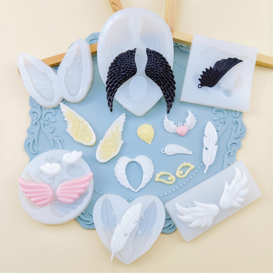 天使翅膀羽毛硅胶模具翻糖巧克力蛋糕装饰模具DIY水晶滴胶树脂模