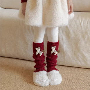 马年女童加绒打底裤配袜套加厚保暖新年本命年红色小腿套搭连裤袜