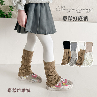 2025春季新款竖条拼接儿童打底裤堆堆袜女童九分裤潮范外穿连裤袜