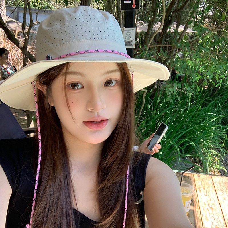薄款透气防晒渔夫帽子女夏季户外