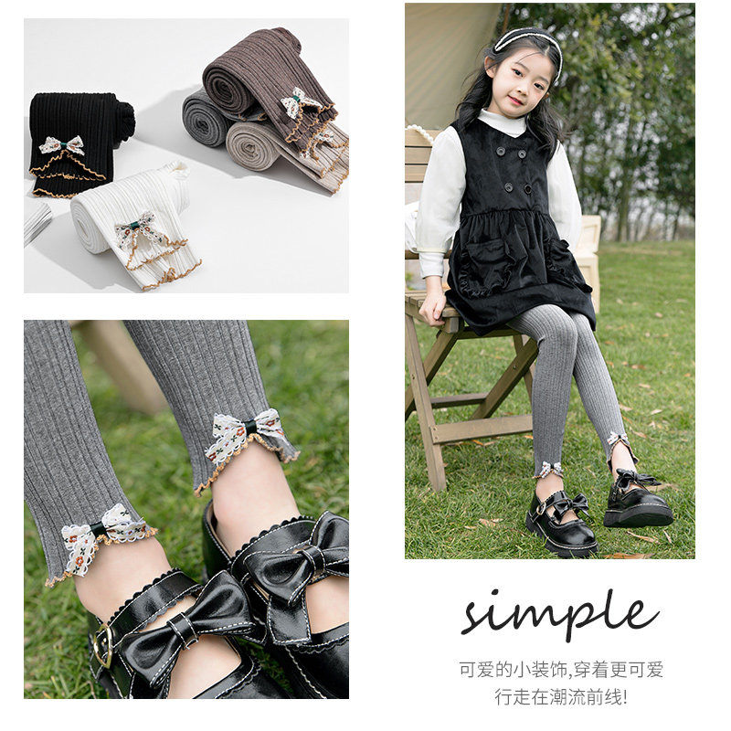 女童打底裤春秋款宝宝外穿儿童高腰打底袜小碎花蝴蝶结抗起球裤袜