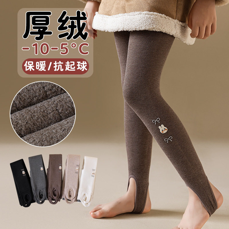女童打底裤卡通兔子烫花保暖一体裤加绒加厚秋冬保暖踩脚连裤袜批