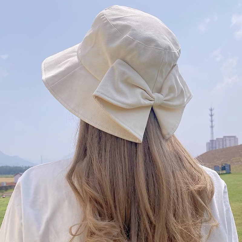 韩版蝴蝶结渔夫帽女春夏遮阳盆帽