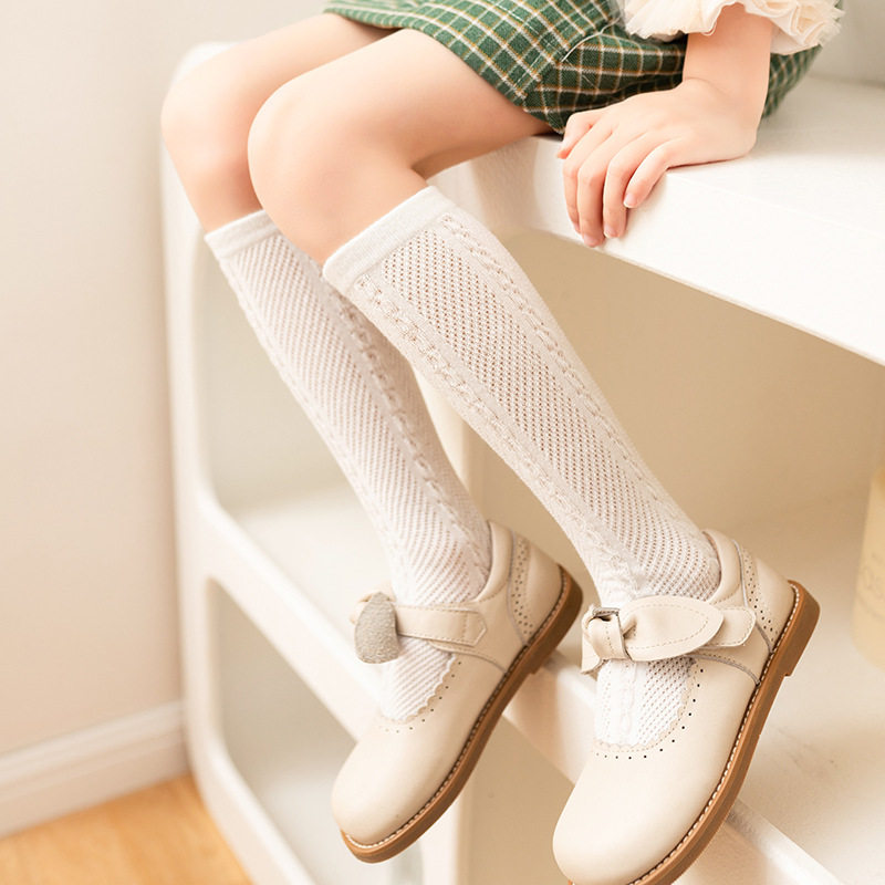 女童中筒袜春夏季薄款儿童过膝长筒袜男童足球袜镂空网眼高筒袜子