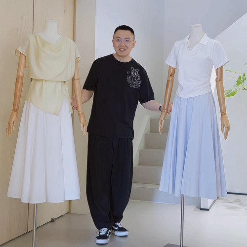杰唯卡夏季垂感高腰显瘦A字半裙