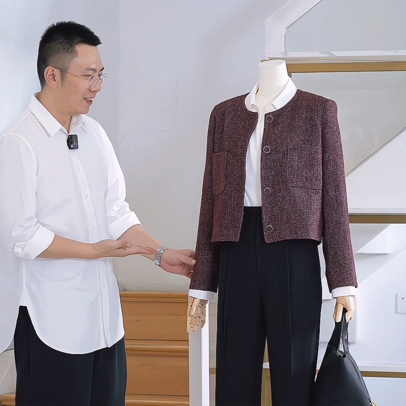 杰唯卡 安可拉红小香风外套女2026春季新款粗花呢圆领短西装,女装/女士精品,短外套,淘宝优惠券,粉丝福利购,淘宝优惠卷