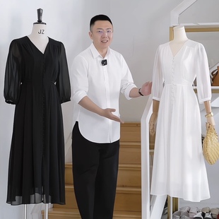 杰唯卡 度假风长裙腰带收腰仙女裙2025夏装新款气质V领连衣裙