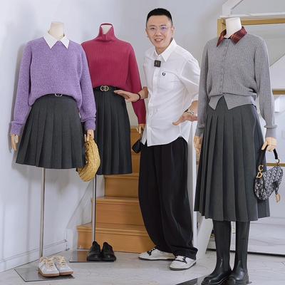 羊毛百褶裙遮胯显瘦A字半身裙