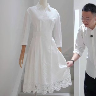 杰唯卡 重工刺绣定位花连衣裙2026春季新款中长款通勤气质半身裙