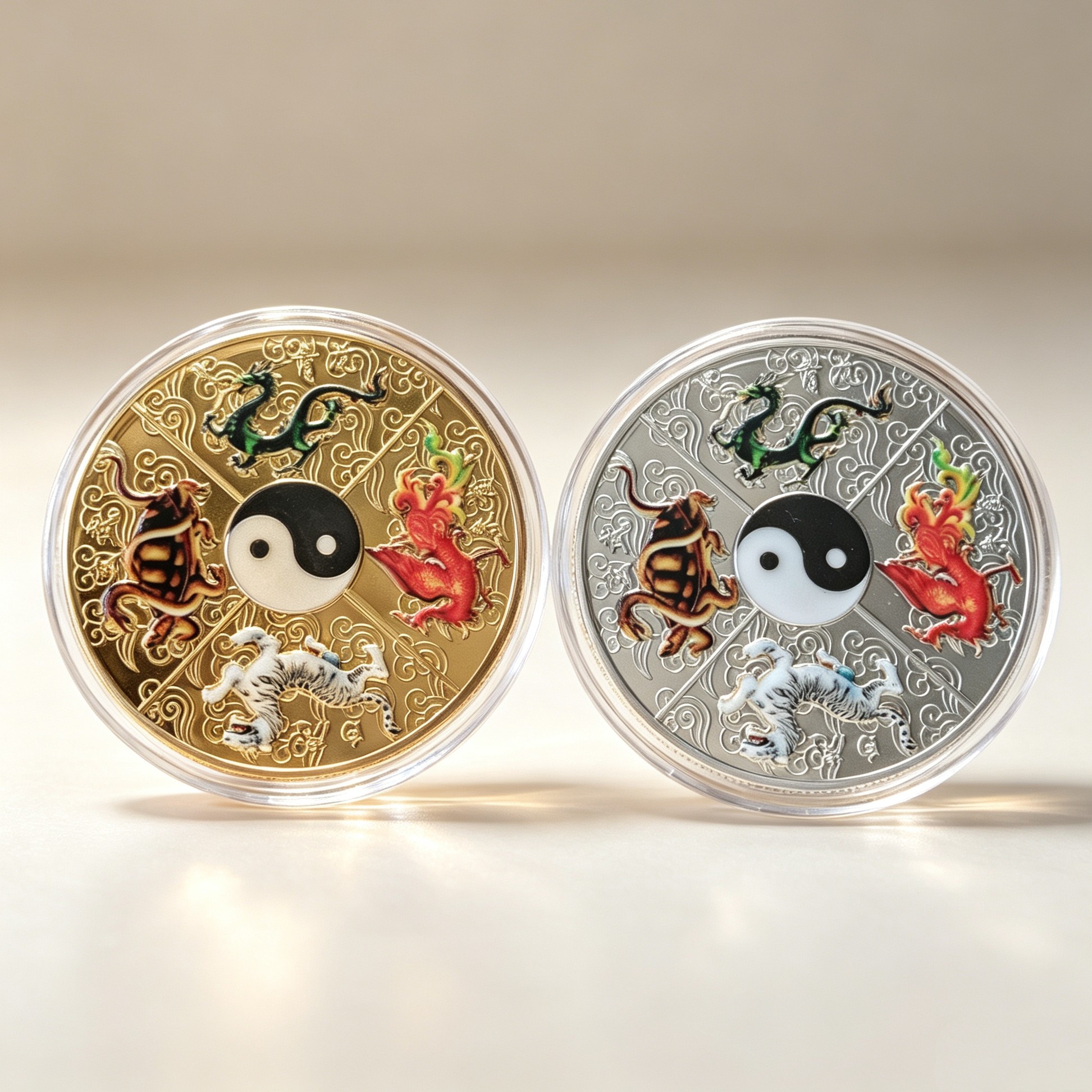 四神兽太极纪念币彩绘金属文创硬币青龙白虎朱雀玄武 收藏伴手礼