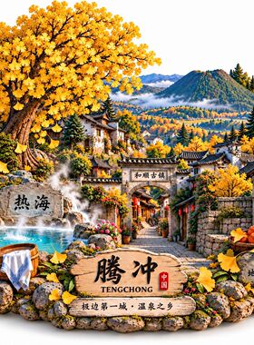 腾冲热海温泉之乡3d立体浮雕金属冰箱贴城市纪念品文创伴手礼厂家