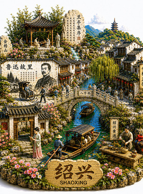 新绍兴鲁迅故里金属立体浮雕冰箱贴旅游城市纪念品文创伴手礼装饰