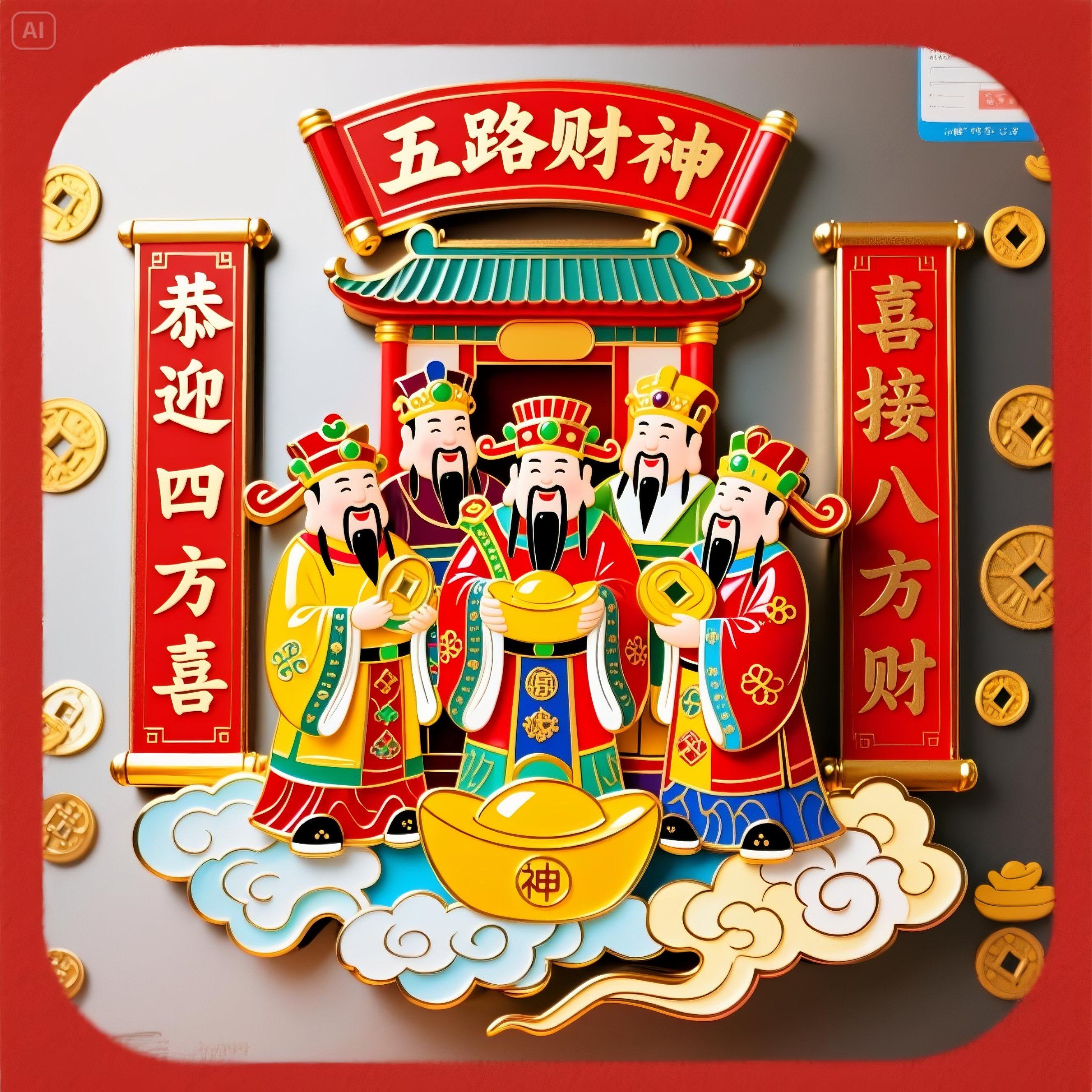 五路财神节日礼品金属磁性冰箱贴旅游纪念景点创意创意文创冰箱贴