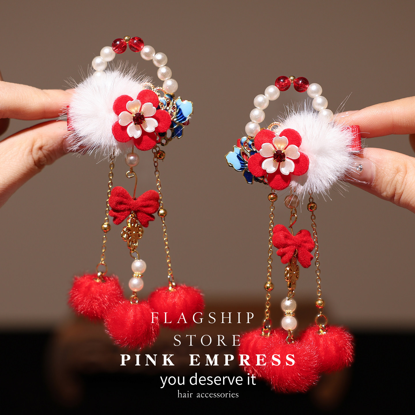 儿童过年汉服红色发夹头饰女童宝宝新年春节对夹侧边刘海夹子发卡,童装/婴儿装/亲子装,发饰,淘宝优惠券,粉丝福利购,淘宝优惠卷